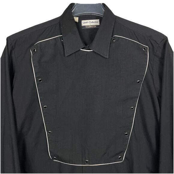 Vintage Karman Western Bib Shirt Mens Large Black Pearl Snap Old West Frontier - Picture 3 of 9